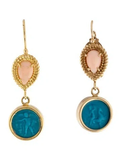 Pre-owned Tagliamonte Venetian Cameo Drop Earrings In Multi