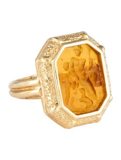 Pre-owned Tagliamonte Venetian Cameo Jupiter Sitting On Throne Ring In Orange