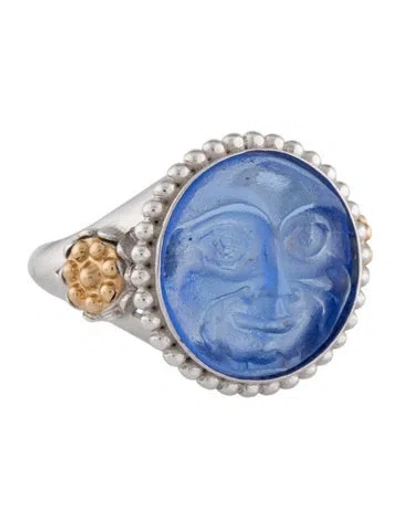 Pre-owned Tagliamonte Venetian Cameo Man In The Moon Cocktail Ring In Blue