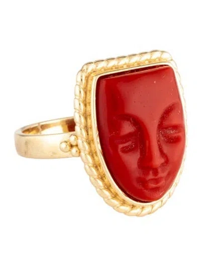 Pre-owned Tagliamonte Venetian Cameo Mask Ring In Orange