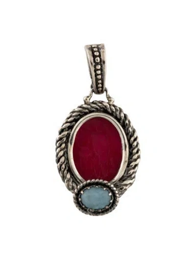 Pre-owned Tagliamonte Venetian Glass & Aquamarine Intaglio Pendant, 1.75" In Multi
