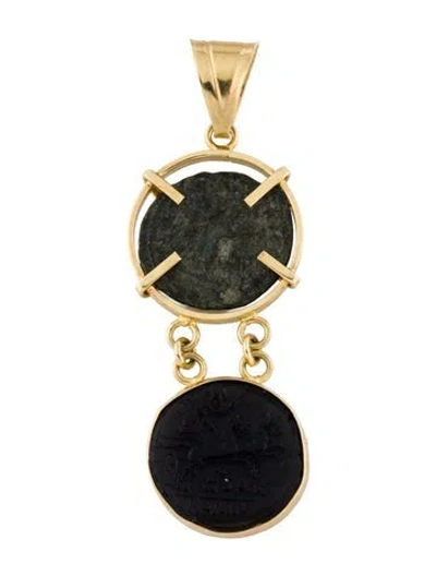 Pre-owned Tagliamonte Venetian Glass & Coin Pendant, 2.25" In Black