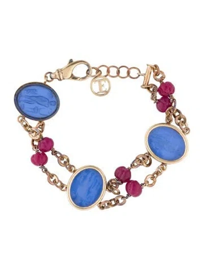 Pre-owned Tagliamonte Venetian Glass & Ruby Link Bracelet, 7.5" In Blue