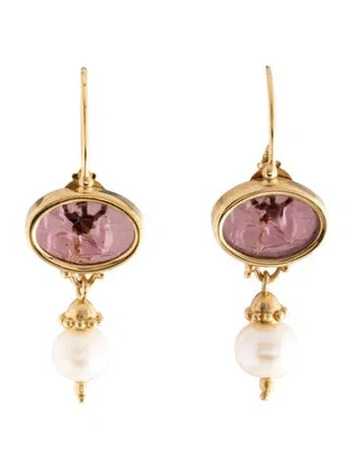 Pre-owned Tagliamonte Venetian Glass Cameo & Pearl Drop Earrings In Multi