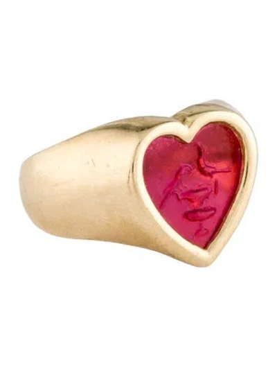 Pre-owned Tagliamonte Venetian Glass Cameo Heart Cocktail Ring In Red