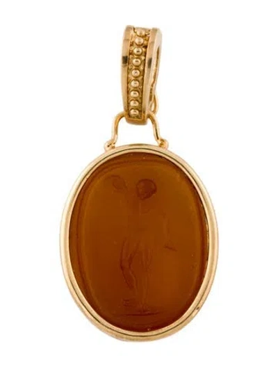 Pre-owned Tagliamonte Venetian Glass Cameo Pendant, 1.75" In Orange