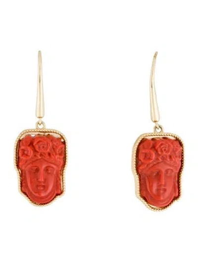 Pre-owned Tagliamonte Venetian Glass Flora Cameo Drop Earrings In Orange