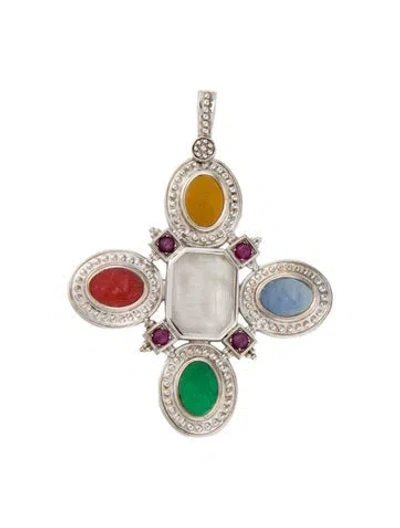Pre-owned Tagliamonte Venetian Glass Intaglio & Ruby Cross Pendant In Multi
