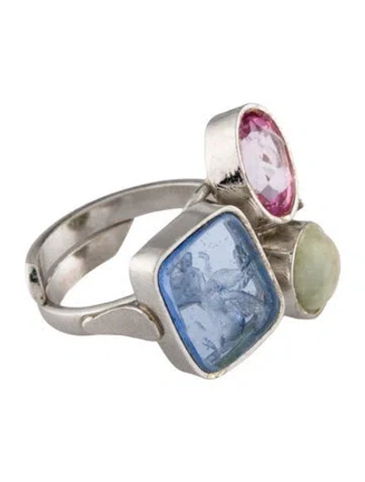 Pre-owned Tagliamonte Venetian Glass, Jadeite & Topaz Cameo Ring In Multi