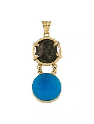 Pre-owned Tagliamonte Venetian Intaglio & Coin Pendant, 2" In Blue