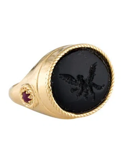 Pre-owned Tagliamonte Venetian Intaglio & Glass-filled Ruby Roman Eagle Ring In Black