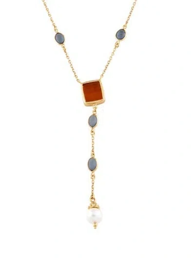 Pre-owned Tagliamonte Venetian Intaglio & Pearl Cross Necklace, 18" In Multi