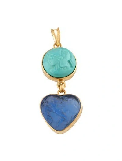 Pre-owned Tagliamonte Venetian Intaglio & Turquoise Bacchus Pendant, 2" In Blue