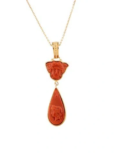 Pre-owned Tagliamonte Venetian Medusa Cameo & Victorian Cameo Pendant Necklace, 17.5" In Multi