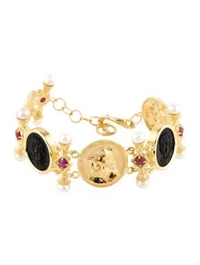 Pre-owned Tagliamonte Venetian Onyx , Ruby & Pearl Link Bracelet, 8.5" In Multi