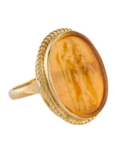 Pre-owned Tagliamonte Venus & Mars Venetian Cameo Cocktail Ring In Orange