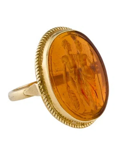 Pre-owned Tagliamonte Venus & Mars Venetian Glass Intaglio Cocktail Ring In Orange