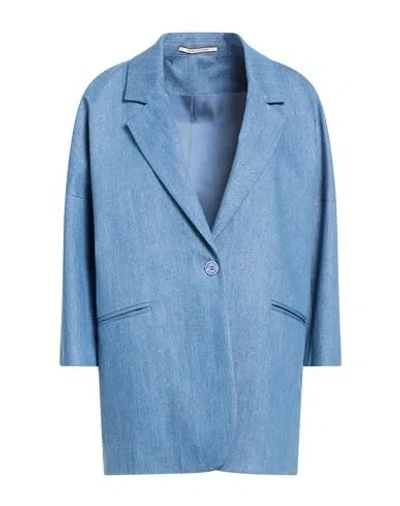 Tagliatore 02-05 Woman Blazer Blue Size 14 Cotton, Metallic Fiber, Polyester, Elastane