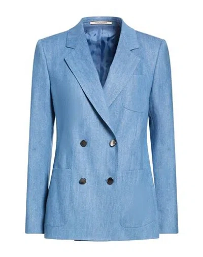 Tagliatore 02-05 Woman Blazer Blue Size 8 Cotton, Metallic Fiber, Polyester, Elastane