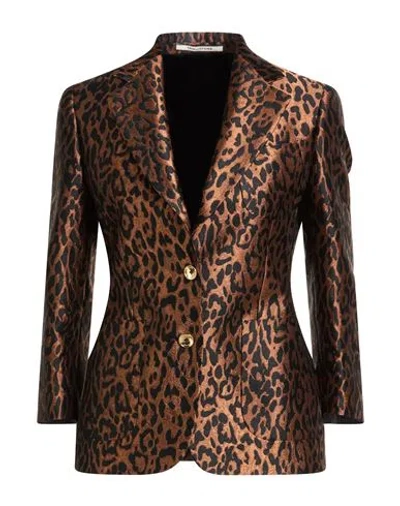 Tagliatore 02-05 Woman Blazer Camel Size 4 Polyester In Animal Print