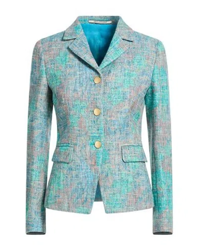 Tagliatore 02-05 Woman Blazer Turquoise Size 4 Polyester, Cotton, Polyacrylic, Polyamide In Blue