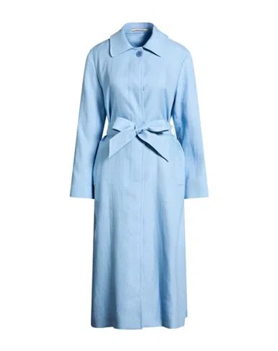 Tagliatore 02-05 Woman Overcoat & Trench Coat Sky Blue Size 4 Linen