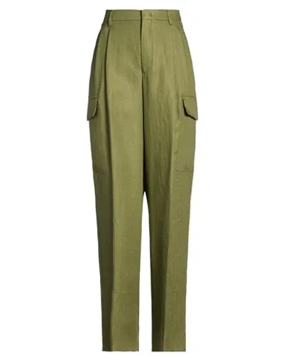 Tagliatore 02-05 Woman Pants Military Green Size 12 Linen In Metallic