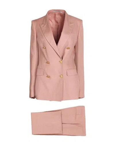 Tagliatore 02-05 Woman Suit Antique Rose Size 4 Linen In Pink