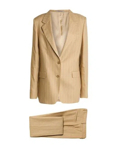 Tagliatore 02-05 Woman Suit Beige Size 14 Linen, Elastane In Brown