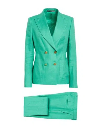 Tagliatore 02-05 Woman Suit Emerald Green Size 6 Linen