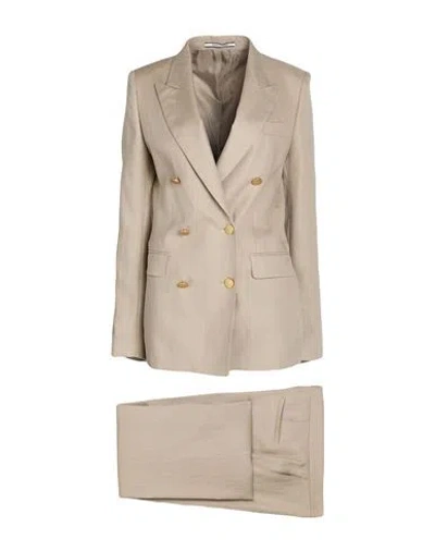 Tagliatore 02-05 Woman Suit Khaki Size 4 Linen In Neutral