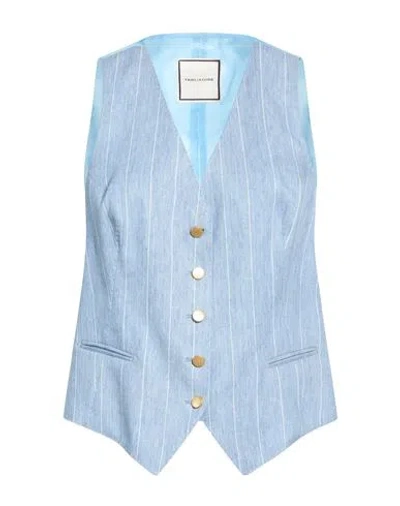 Tagliatore 02-05 Woman Tailored Vest Blue Size 12 Linen, Cotton, Elastane