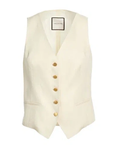 Tagliatore 02-05 Woman Tailored Vest Ivory Size 4 Linen In White