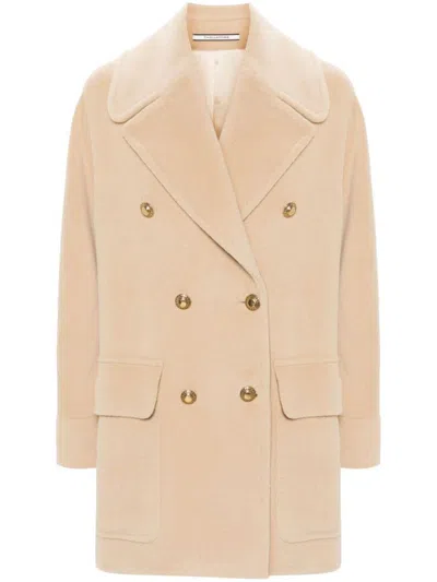 Tagliatore Light Brown Angora-wool Double-breasted Jacket In Neutral