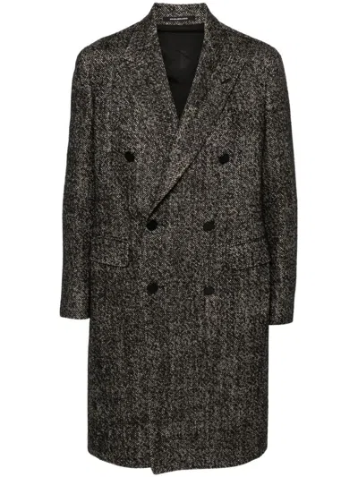 Tagliatore Herringbone Double-breasted Coat In Black