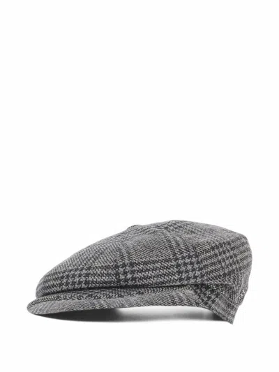 Tagliatore 0205 Grey Plaid Wool Cap In Gray