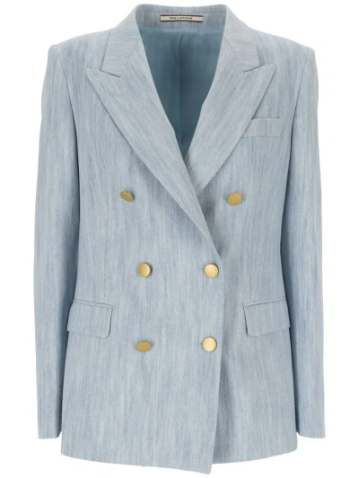 Tagliatore Long-sleeved Double-breasted Suit Jacket In Blue
