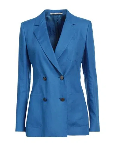 Tagliatore 02-05 Woman Blazer Azure Size 4 Linen In Blue