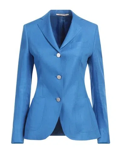 Tagliatore 02-05 Woman Blazer Bright Blue Size 4 Linen