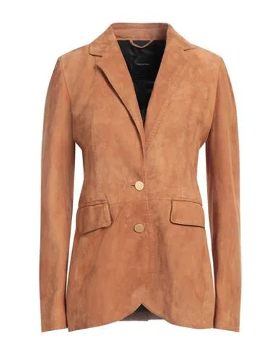 Tagliatore 02-05 Woman Blazer Camel Size 4 Lambskin In Beige