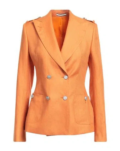 Tagliatore 02-05 Woman Blazer Orange Size 4 Linen In Orange