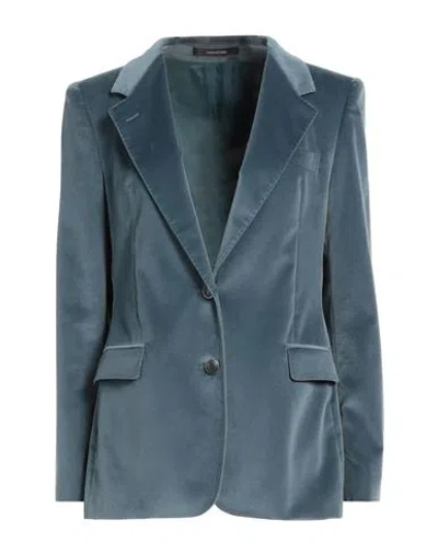 Tagliatore 02-05 Woman Blazer Pastel Blue Size 10 Cotton, Elastane In Blue