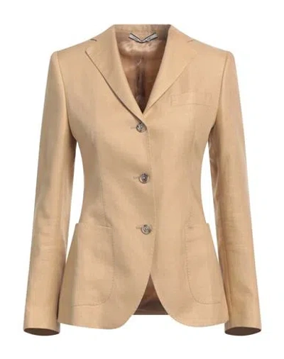 Tagliatore 02-05 Woman Blazer Sand Size 4 Linen In Beige