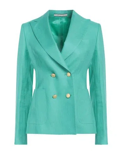 Tagliatore 02-05 Woman Blazer Turquoise Size 10 Linen In Blue