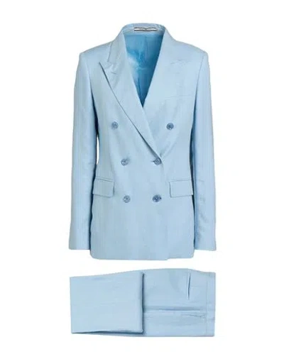 Tagliatore 02-05 Woman Suit Sky Blue Size 4 Linen In Blue