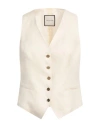 Tagliatore 02-05 Woman Tailored Vest Cream Size 6 Linen In White