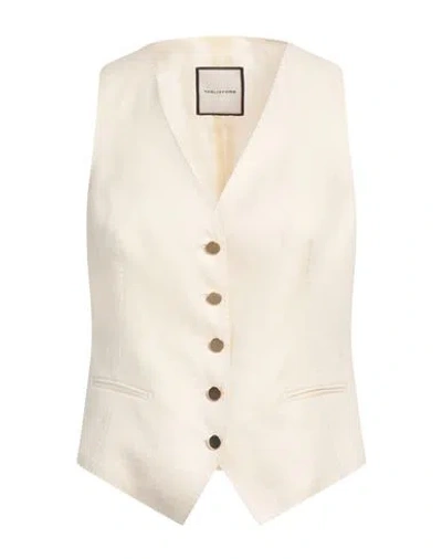 Tagliatore 02-05 Woman Tailored Vest Cream Size 6 Linen In White