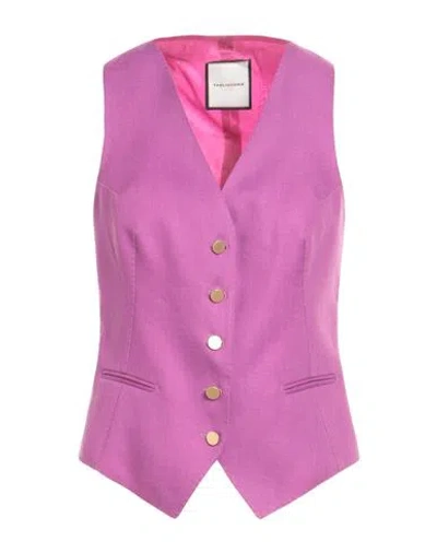 Tagliatore 02-05 Woman Tailored Vest Fuchsia Size 8 Linen In Pink