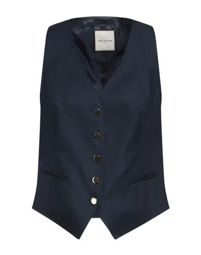 Tagliatore 02-05 Woman Tailored Vest Midnight Blue Size 6 Linen In Blue