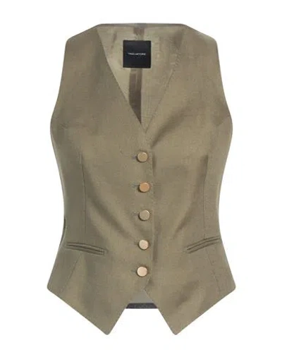 Tagliatore 02-05 Woman Tailored Vest Military Green Size 8 Linen In Green